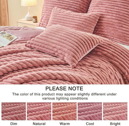 EMME Faux Fur Duvet Cover Queen Size, 3 Pieces Ultra Soft Fluffy Comforter Cover, Cozy Warm for Winter, Luxury Elegant Shaggy Striped Design Bedding, 1 Duvet Cover & 2 Pillow Shams (Queen, Old Pink)