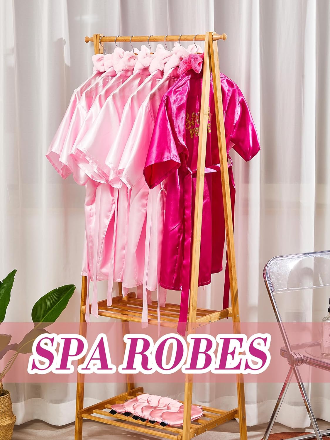 Bokon 40 Pcs Spa Party Supplies 10 Birthday Squad Princess Robe 10 Tote Bags 10 Headbands 10 Spa Masks for Birthday