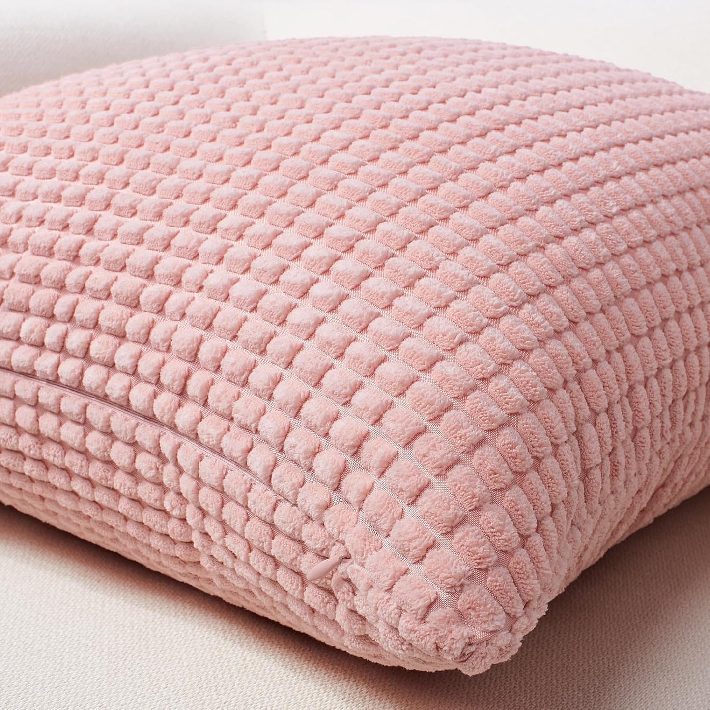 Softalker Throw Pillow Covers 18x18 Inch, Set of 2, Soft Corduroy Boho Stripe Decorative Pillow Cover, Couch Fluffy Pillow Cover for Farmhouse Home Decor Bed Living Room, Pink
