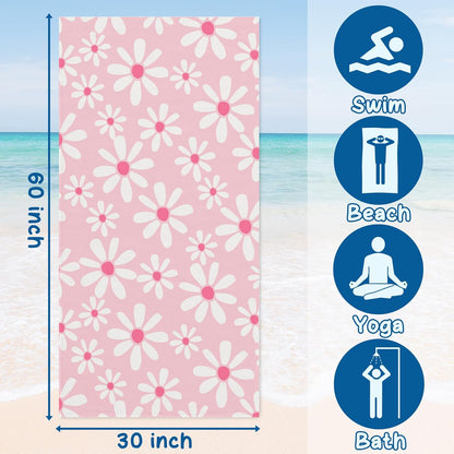 Pink Daisy Floral Beach Towel 60x30 Inches, Daisy Flower Swim Pool Bath Towels for Women Girls Bathroom Swimming Pool Travel Camping, Flower Oversized Beach Towels