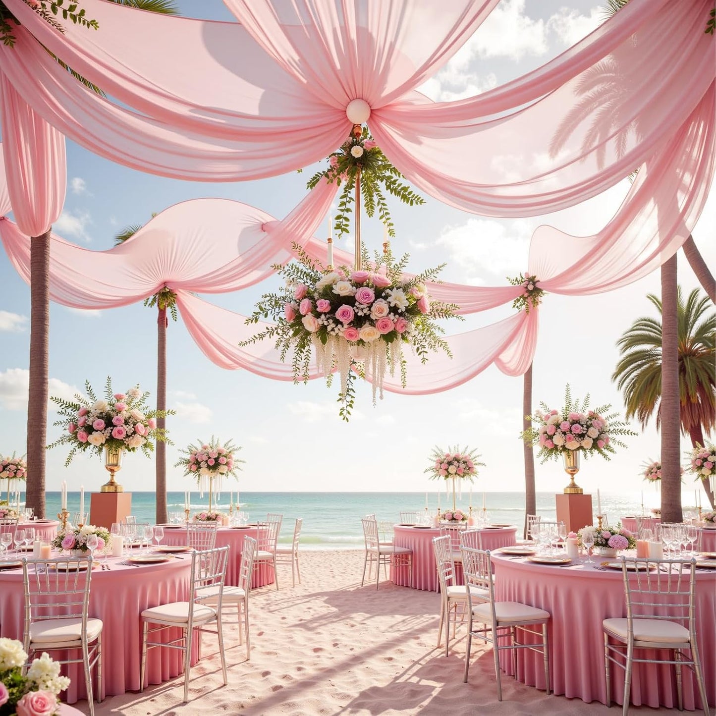 4 Pack Pink 60 inch Round Spandex Tablecloth,Wrinkle-Free Stretchy Fitted 5FT Round Tables,Elastic Edge with Skirt,Washable Tablecloths for Wedding Banquet Party Birthday Buffet