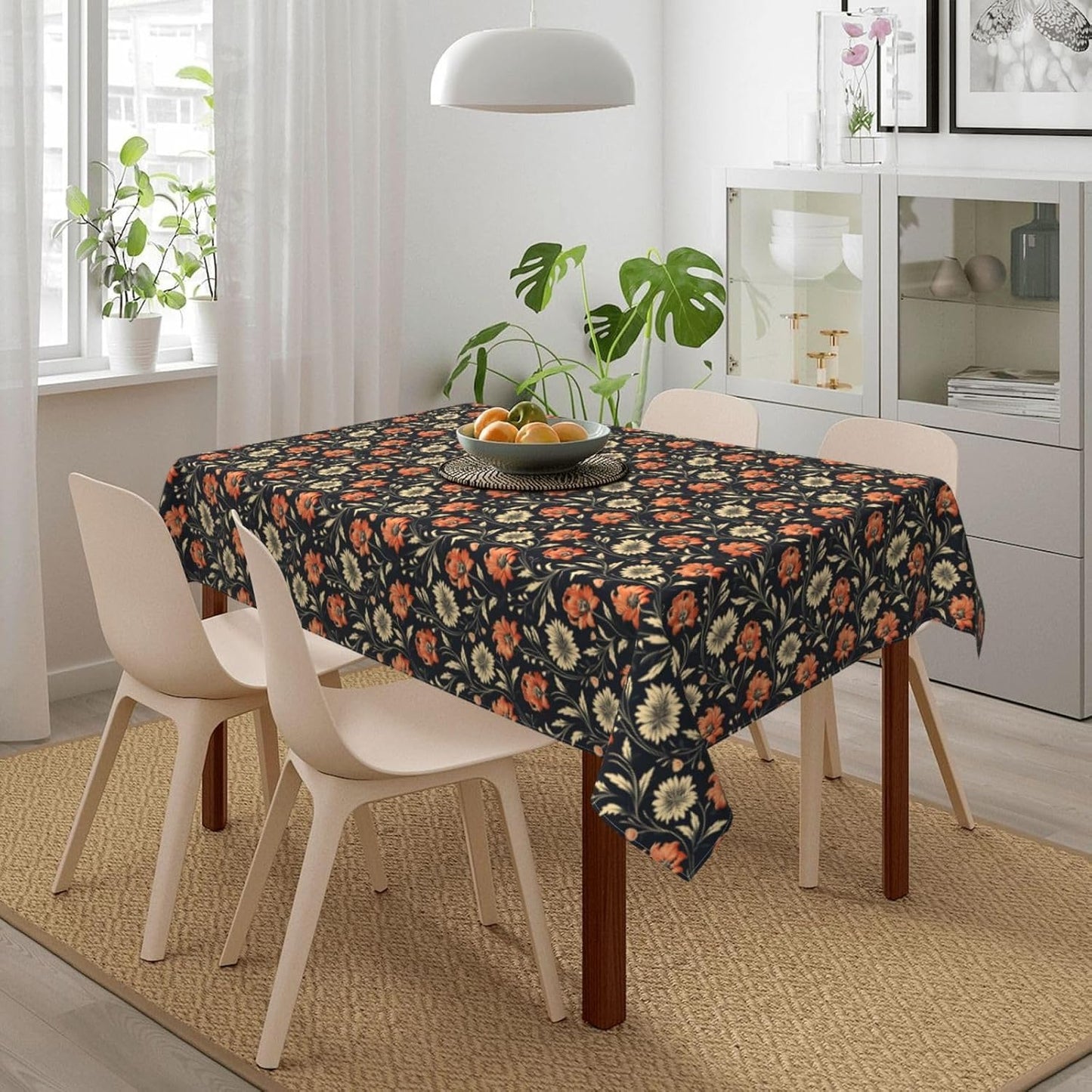 Victorian Simple Floral Pink Flower Rectangle Tablecloth, Drop Shapes Table Cloth Dining Table Cover for Kitchen Restaurant Party Buffet Picnic, 52x70 Inch