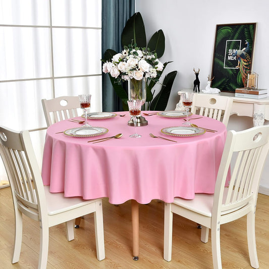 Pink Round Tablecloth Waterproof Stain Resistant Wrinkle Free Table Cloth 210GSM Polyester Washable Wipeable Table Cover for Party, Banquet, Wedding, Indoor and Outdoor use (48 inch, Circle)