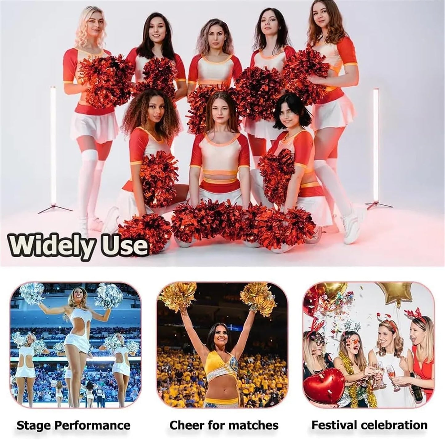 Shining Cheer Pom Poms 4pcs 6 Inch PET Handle Cheerleading Pompoms Performance Competition Durable Handheld Flower Pom Poms