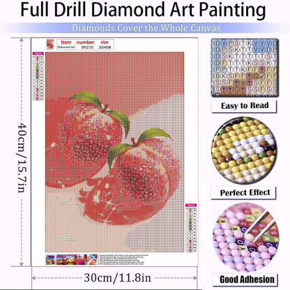 AIBOERL Peach Diamond Art Kits for Adults,Peach 5D Diamond Painting Kits for Adults Beginners,DIY Full Round Drill Diamond Dot Painting Gem Art Kits for Adult, Home Wall Decor 12x16Inch
