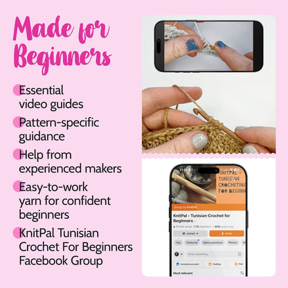 KnitPal Everyday Joy Tunisian Crochet Dishcloth Kit for Confident Beginners – Make 4 Reusable Dishcloths – Cotton Yarn, Tunisian Crochet Hook, 2 Patterns & Video Tutorials (Camel Brown+Flamingo Pink)