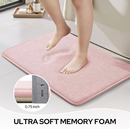 HOMEIDEAS Memory Foam Bathroom Rugs Set 2 Piece, Ultra Absorbent Quick Dry Bath Mats, Linen-Like Boho Bathroom Rug Set for Bath Floor, Shower & Tub (Pink, 32"x20" + 24"x17")