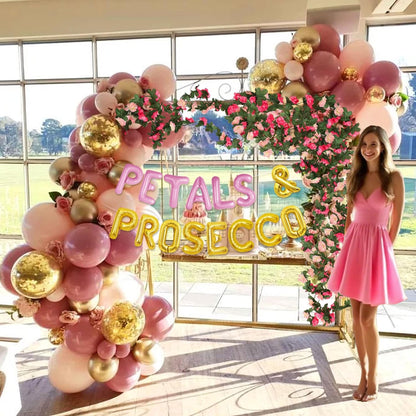 Petals And Prosecco Bridal Shower Decorations Artificial Pink Flowers Garland Prosecco Balloons Spring Roses Floral Hanging Garland Vine Wedding Party Supplies