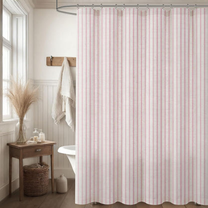 Farmhouse Stripe Shower Curtain,Pink Vintage Linen Shower Curtains for Bathroom 72 X 72