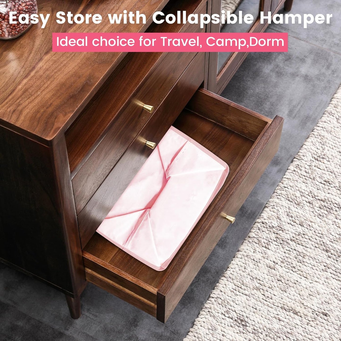 MCleanPin 220L Pink Laundry Hamper Large Collapsible Basket with Laundry Bags, Dirty Clothes Hamper,Laundry Basket with Handles,Washable Laundry Bags,Foldable Dorm Hamper for College (Rose Pink)