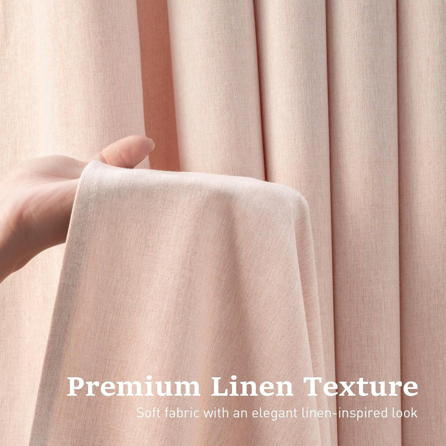 BTTN Pink Ringless Shower Curtain Set, Linen Textured Waterproof Fabric Shower Curtain with Snap in Liner, Machine Washable, Luxury Cute Cloth Shower Curtain for Bathroom with Mesh Top Window, 72x75