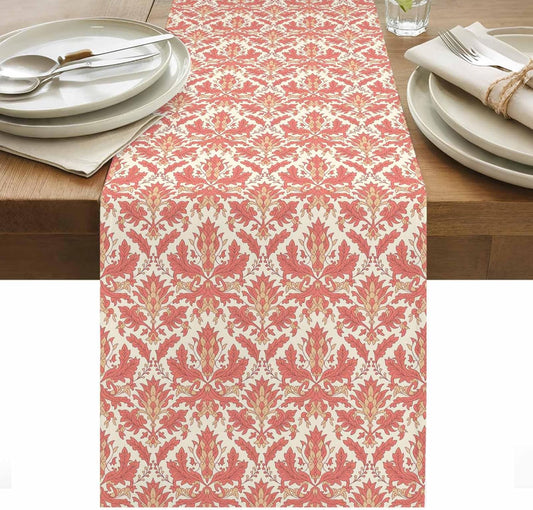 Pink Baroque Pattern Table Runner 48 Inches Long Vintage European Style Coffee Table Runner Retro Rustic Style Kitchen Dining Table Decoration for Indoor Outdoor Home Party Holiday 13 x 48 Inch