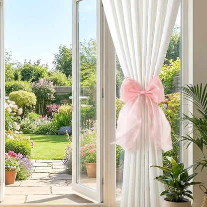 Thinp 2 Pieces Bow Curtain Tiebacks, French Bowknot Curtain Holdbacks Silky Curtains Strap Lace Ribbon for Home Bedroom Office Dining Rooms Curtains Decorative (Pink)