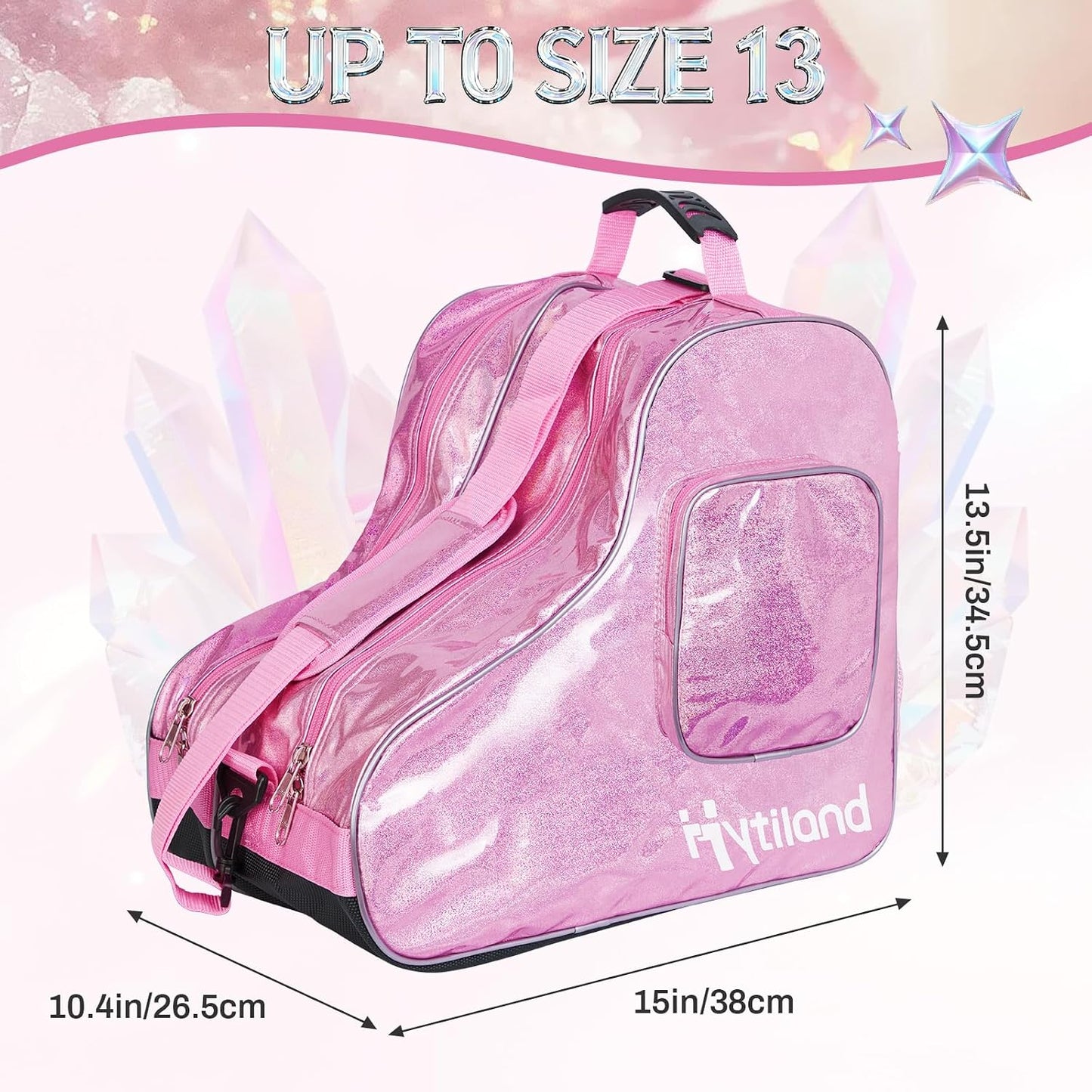 Roller Skate Bag for Inline Skates Ice Skates and Figure Skating Stylish Plain Holographic Fashion Design Spacious Big Capacity Breathable Mesh Waterproof Durable for Women and Youth