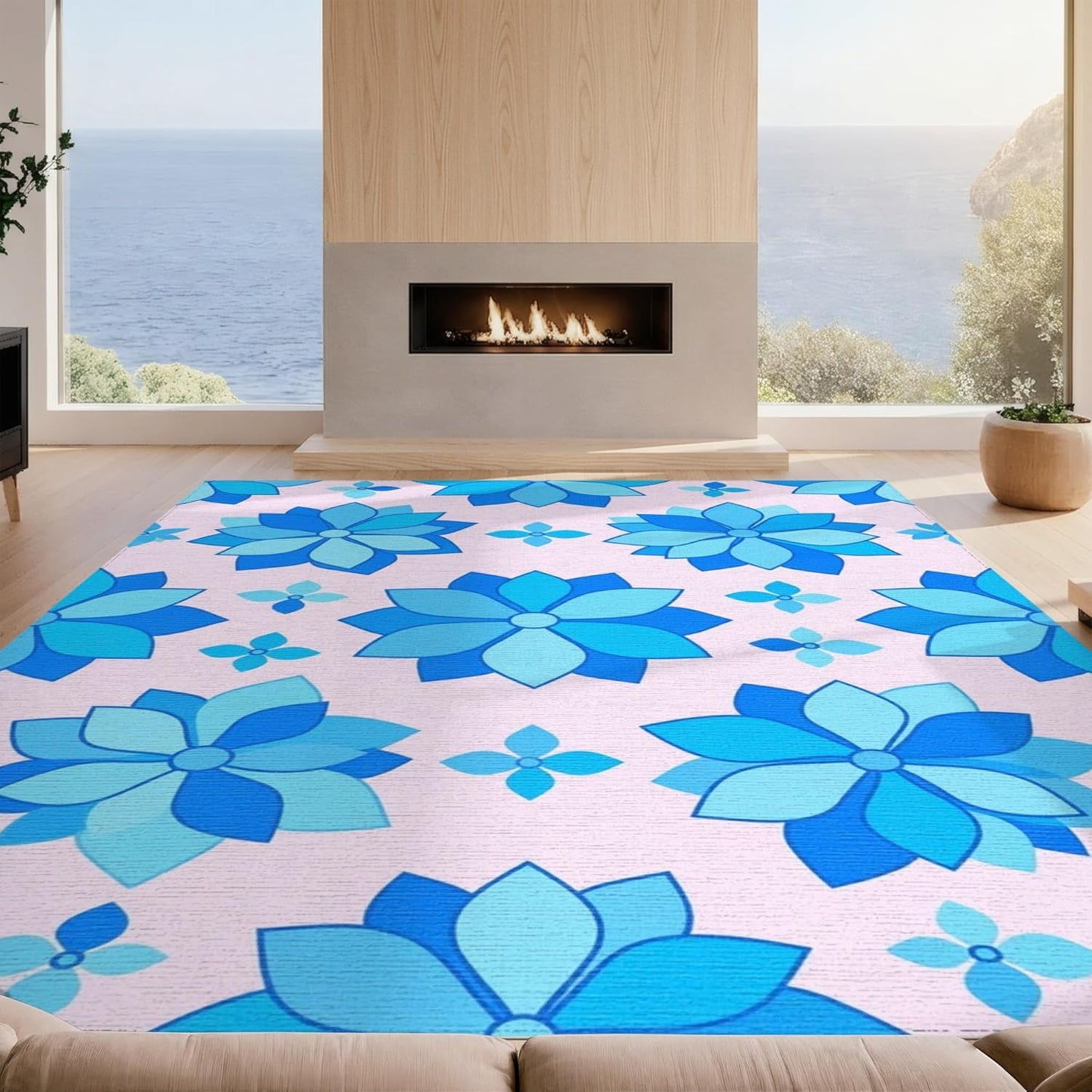 Design&I 4'x6' Smooth Finish Modern Floral Washable Mat, Light Blue for Dorm Room, Small Living Room, Apartment, Flatweave & Snag-Free Daily Traffic Ready Throw Rug | 2298680