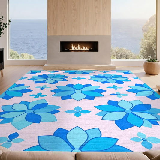 Design&I 4'x6' Smooth Finish Modern Floral Washable Mat, Light Blue for Dorm Room, Small Living Room, Apartment, Flatweave & Snag-Free Daily Traffic Ready Throw Rug | 2298680