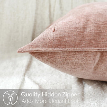 Stellhome Soft Decorative Chenille Pillow Covers 18x18 Inch Natural Pink Boho Farmhouse Neutral Couch Throw Pillows for Bed Sofa Livingroom Pack of 2 Accent Modern Pillowcase Home Decor