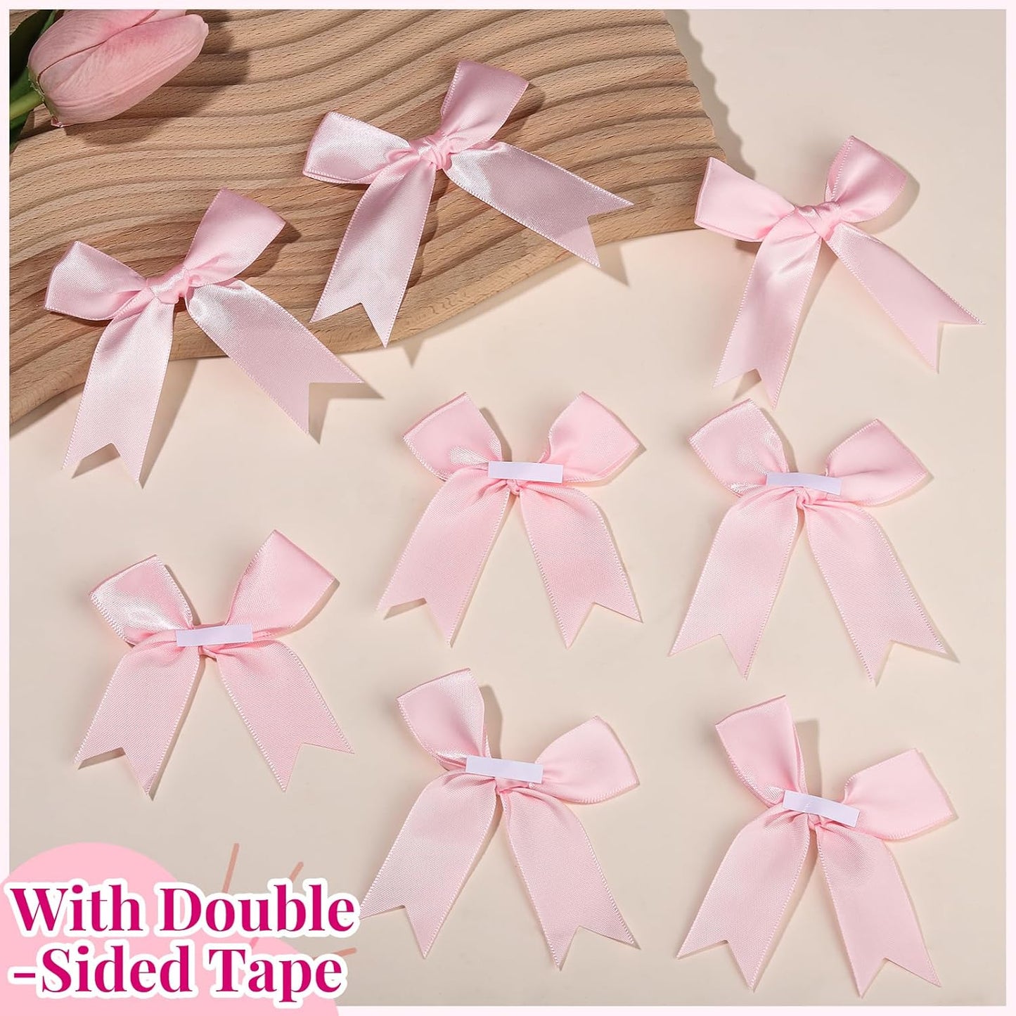 YGDZ Pink Bows, Satin Self Adhesive Pink Ribbon Bows for Crafts, Baby Pink Bow with Double-Sided Tape, Small Bows for Gift Wrapping, Wedding Decor, Party Favors