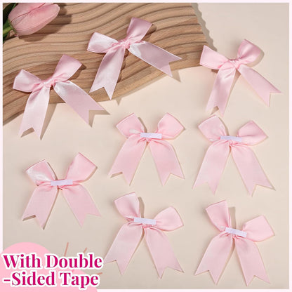 YGDZ Pink Bows, Satin Self Adhesive Pink Ribbon Bows for Crafts, Baby Pink Bow with Double-Sided Tape, Small Bows for Gift Wrapping, Wedding Decor, Party Favors