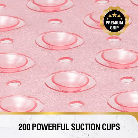 HITSLAM Bath Mat for Tub, Non Slip Bathtub Mat, 40 x 16 Inch Extra Long Bath Tub Mat, Machine Washable Bathroom Shower Mat with Suction Cups and Drain Holes, Soft on Feet, Clear Pink