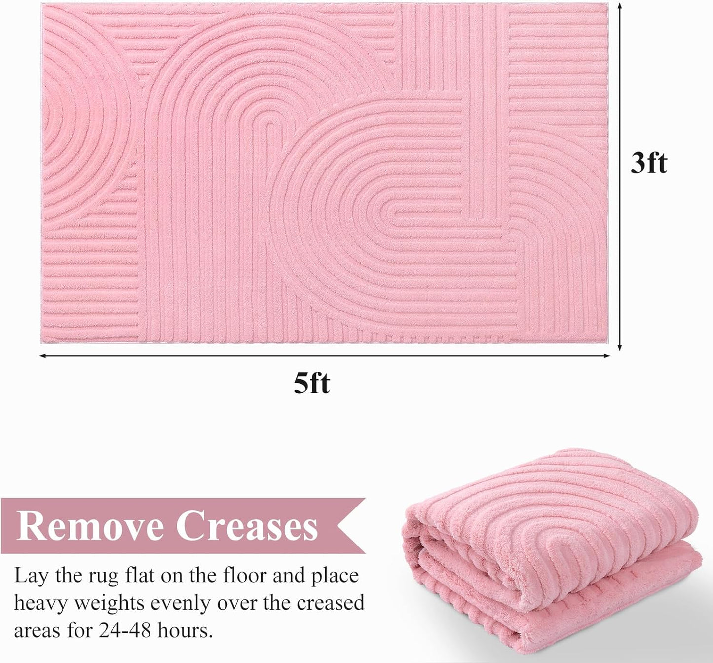 Pauwer Pink Area Rug for Girls Bedroom 3x5 Soft Fluffy Non Slip Machine Washable Rugs Arch Modern Indoor Mat Fuzzy Floor Carpet for Kids Nursery Living Room Dorm Playroom Dining Baby Home Decor