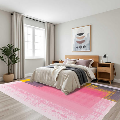 Pastel Pink Yellow Grey Modern Abstract Aesthetic Area Rug 4x6 Washable Soft Wool Art Decor Rug for Living Room Bedroom Diningroom Minimalist Nursery Dorm Room Home Office Indoor Carpet Mat