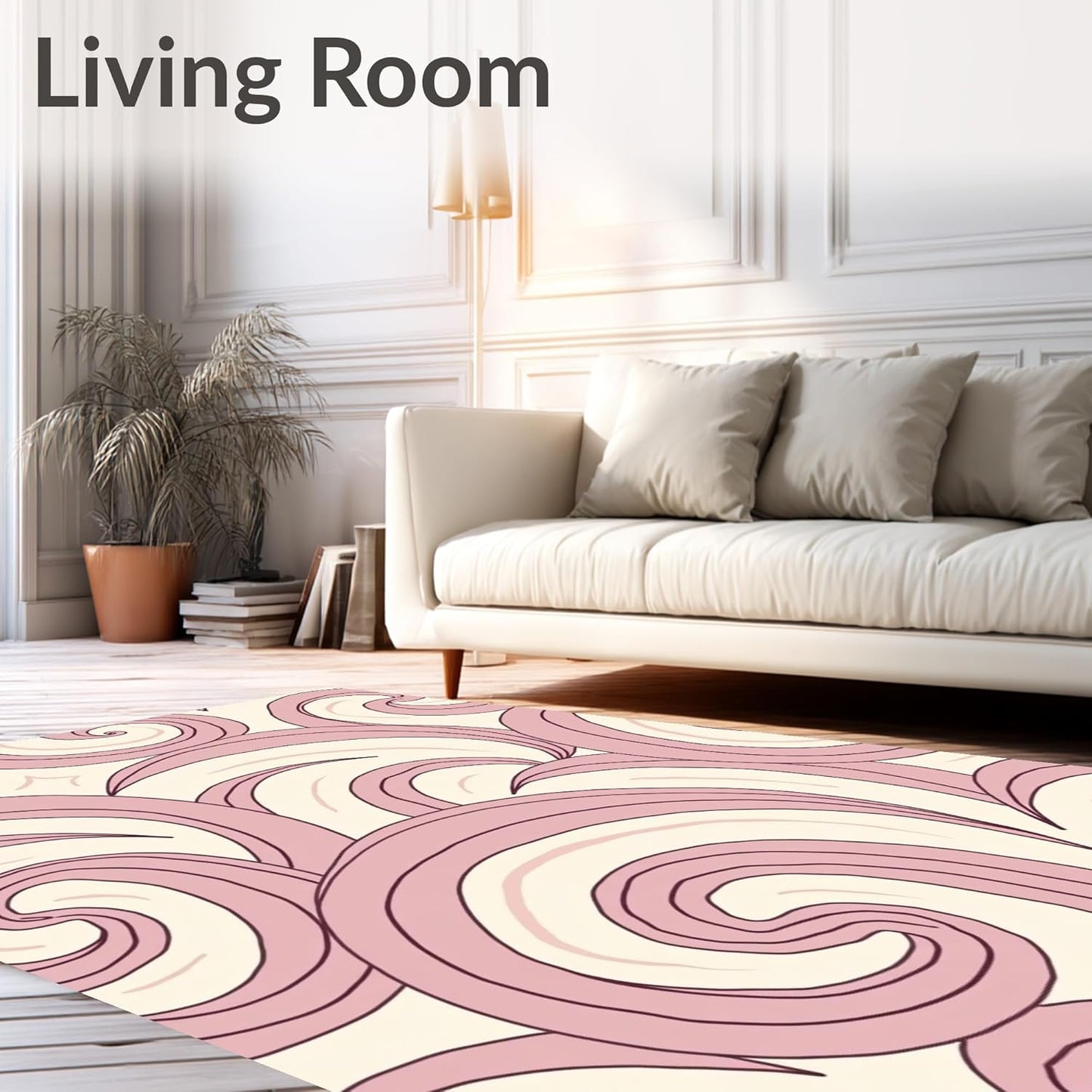Flatwoven High Traffic Area Rug 5x7, Abstract Wave Motifs with Flowing Lines and Subtle Gradient Hues, Non Slip, Stain Resistant, Washable Area Rugs for Living Room, Bedroom (Pink, 5x7)