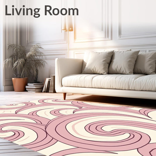 Flatwoven High Traffic Area Rug 5x7, Abstract Wave Motifs with Flowing Lines and Subtle Gradient Hues, Non Slip, Stain Resistant, Washable Area Rugs for Living Room, Bedroom (Pink, 5x7)