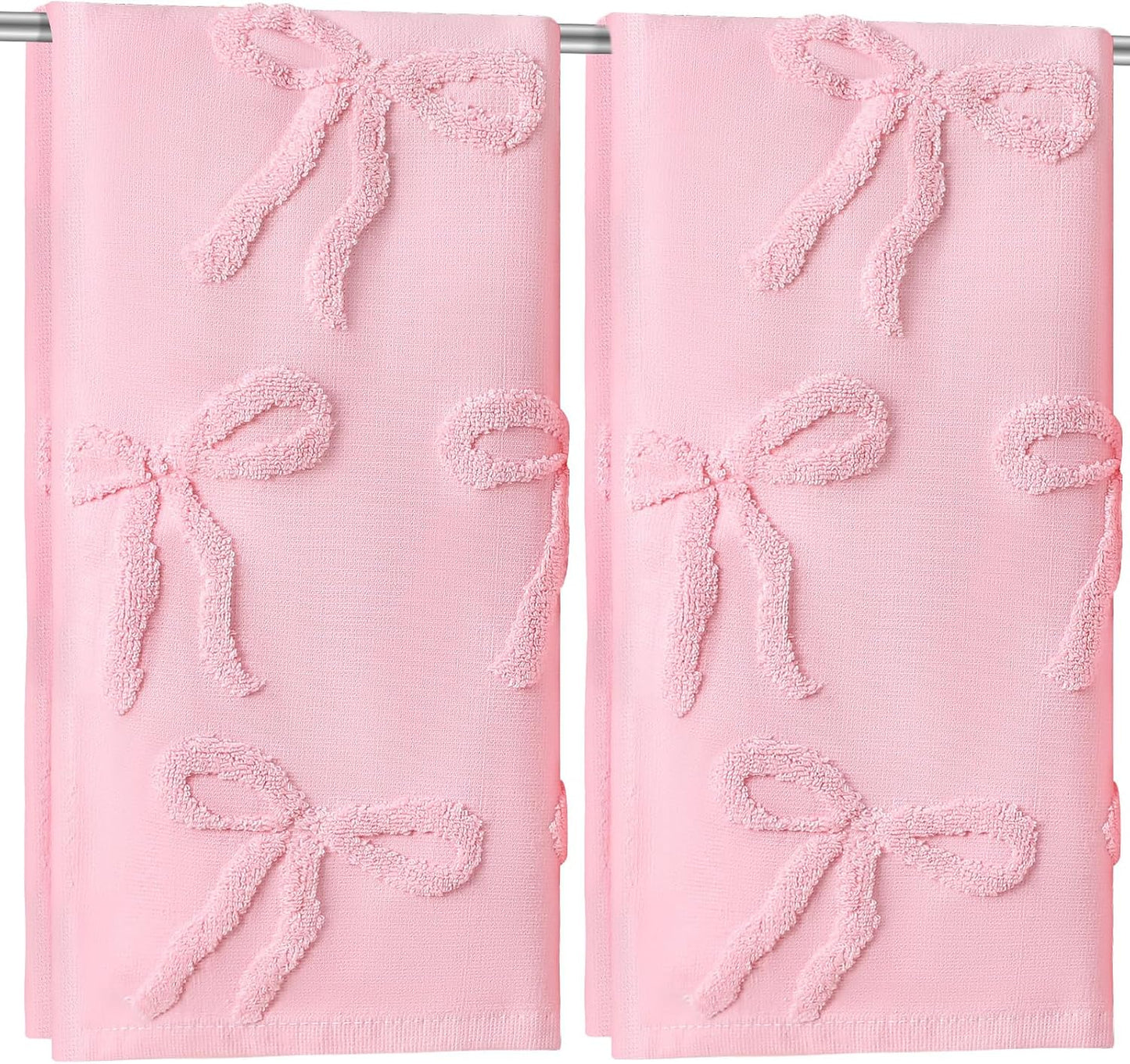 FuWeave 2 Pcs Pink Hand Towels for Bathroom Coquette Bow Hand Towels 100% Cotton Absorbent Decorative Jacquard Weave Bath Decor Preppy Bathroom Decor Gift, 13.7 x 29.5 Inch