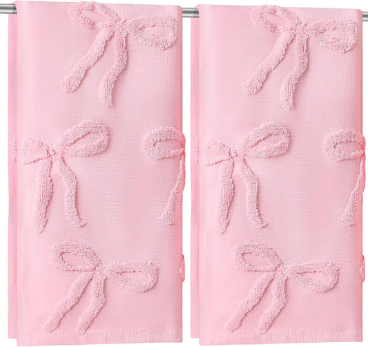 FuWeave 2 Pcs Pink Hand Towels for Bathroom Coquette Bow Hand Towels 100% Cotton Absorbent Decorative Jacquard Weave Bath Decor Preppy Bathroom Decor Gift, 13.7 x 29.5 Inch