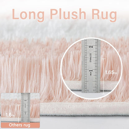 PureCozy Checkered 4x4 Round Rug for Playroom, Pink and White Modern Shag Rugs Super Soft Washable Fluffy Carpet Indoor Office Fuzzy for Bedroom Living Romm Home Dorm Aesthetic Decor