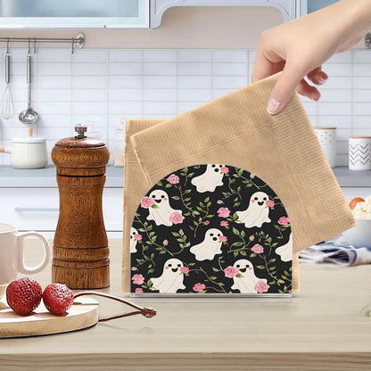 Ghost Pink Rose Pattern Napkin Holder for Table Kitchen Decor Acrylic Paper Napkin Holders for Tissue Dining Room Indoor Outdoor Party Holiday Accessories