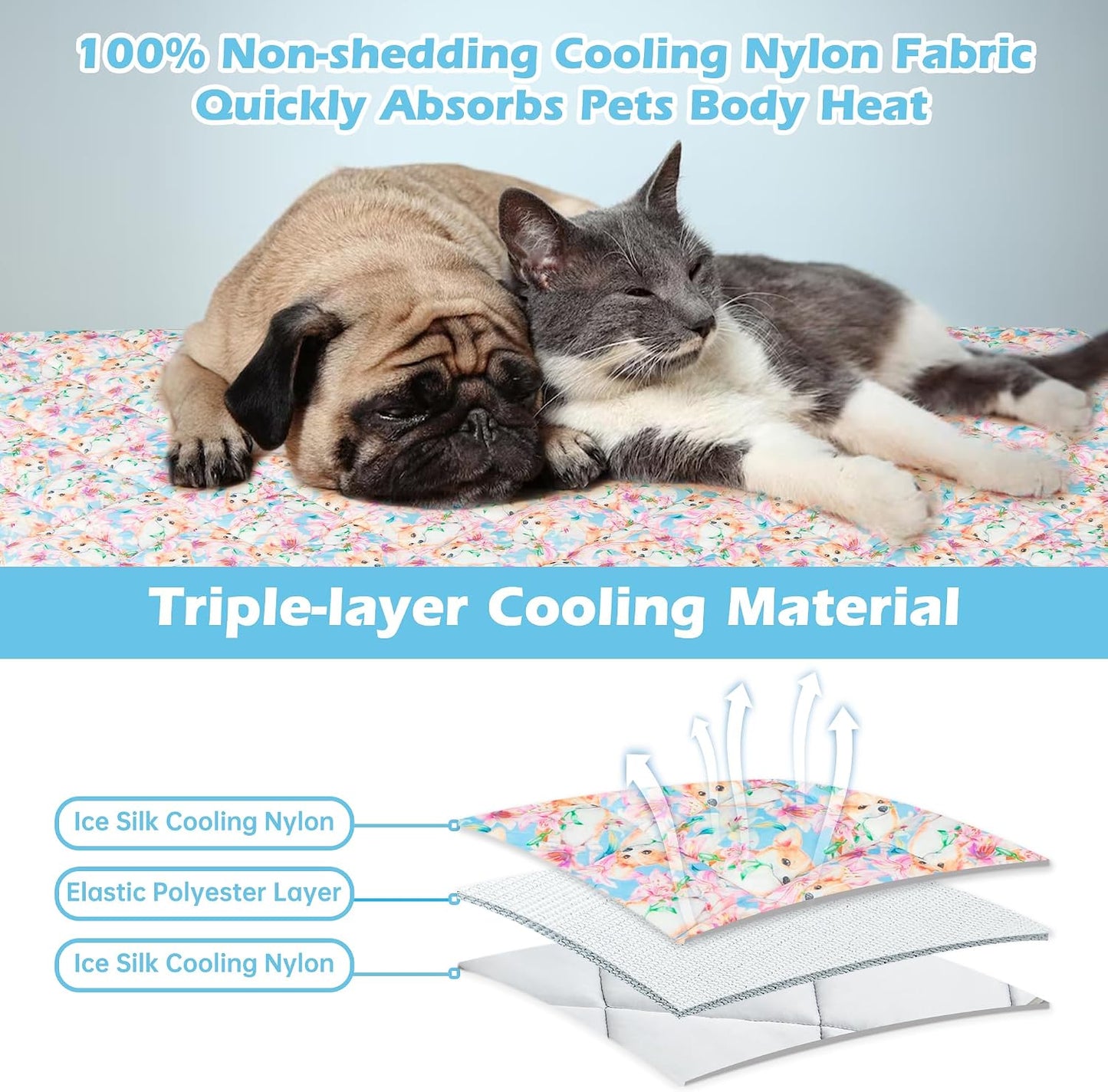 Dog Cooling Mat, Cat Self Cool Ice Pads,Lightweight Pet Cooling Pad Blanket Bed Cover,Puppies Summer Cool Tech Fabric,Washable Dog Sleeping Mat for Home & Outdoor,Keep Cool for Pets
