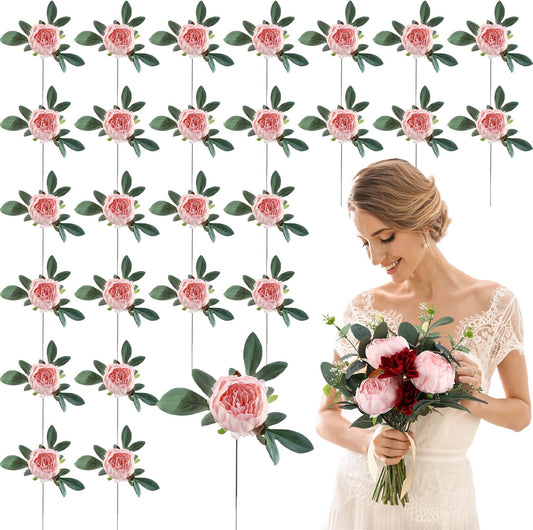 Zeyune 50 Pcs Wedding Artificial Peonies 4 Inch Fake Silk Peony Faux Peonies Artificial Valentine Flowers Bulk Rose Flowers Heads for Valentine Decoration Vintage Wedding Home Office(Pink)