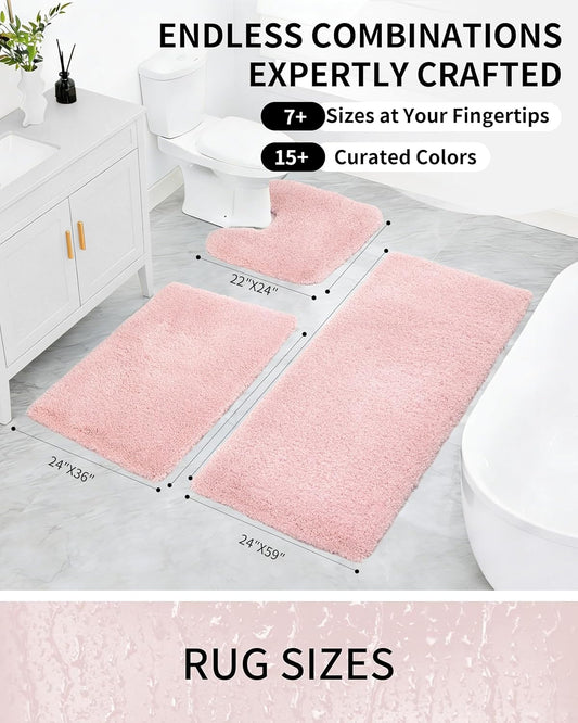 Toilet Rugs U-Shaped Mat 24x22, Contour Bathroom Mat - Ultra Soft & Absorbent Microfiber, Quick-Dry, Machine Washable with High Density Foam Latex Non Slip Backing, Pink