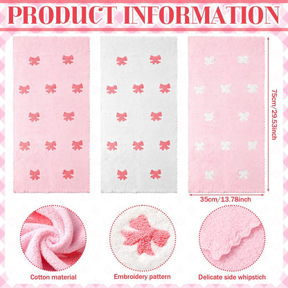 FuWeave 3 Pcs Pink Hand Towels for Bathroom Coquette Bow Hand Towels Cotton Preppy Embroidered Decorative Bath Decor for Spa Gym Bathroom Kitchen Decor Gift Supplies 13. 7 x 29. 5 Inch
