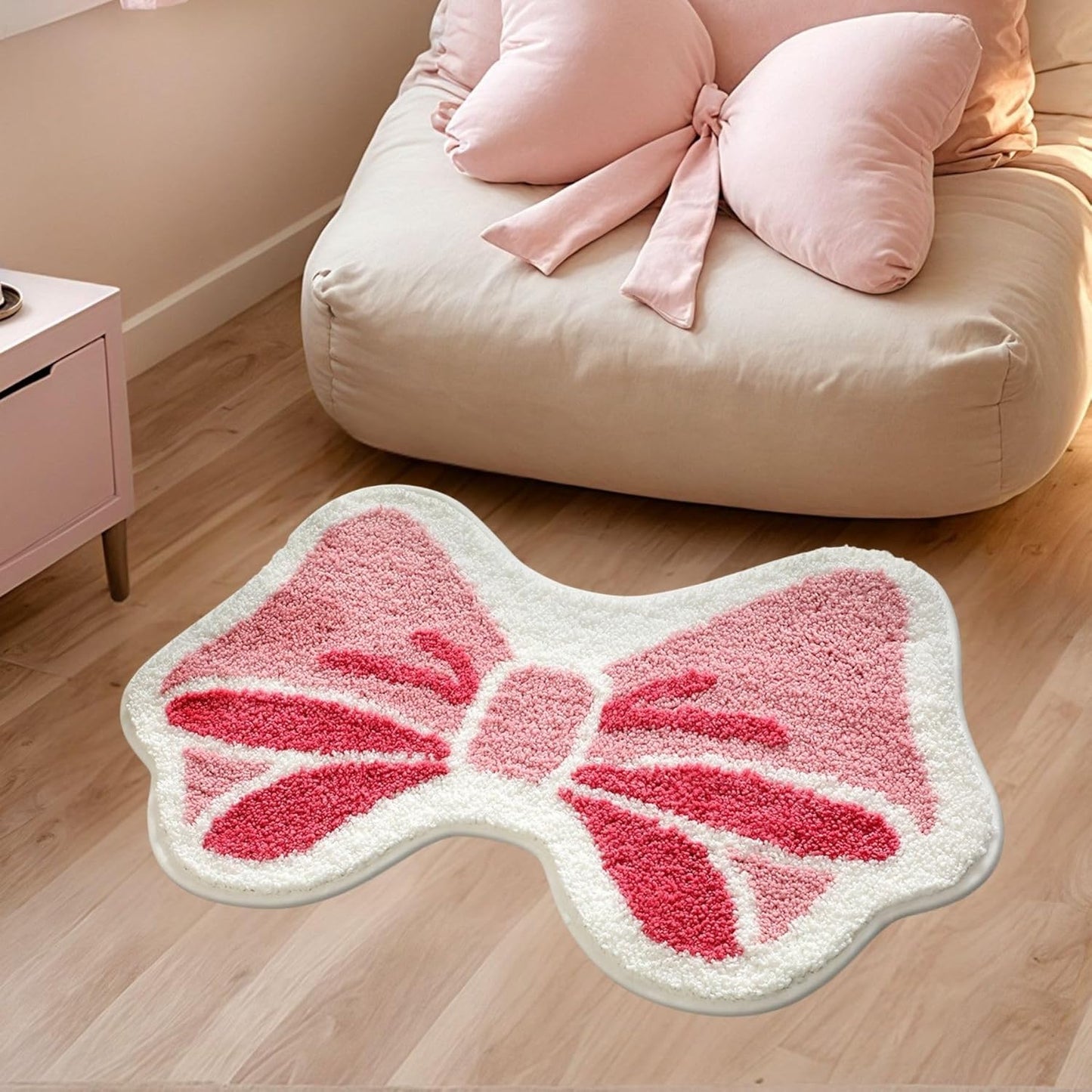 Pink Bow Bathroom Rug, 15.7" x 23.6" Irregular Rug, Fluffy Bath Mat, Non-Slip Floor Mat with 8X Absorbency, for Bathroom & Bedroom, Gift for Girls