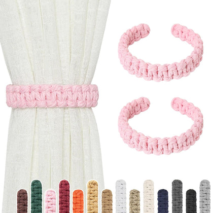 NICEEC 2 Pack Natural Cotton Rope Curtain Tiebacks Farmhouse Rustic Style Decorative Drape Tie Backs Handmade Braided Curtain Holdbacks for Home & Office Sheer/Light Weight Drapery (C-Pink-S)