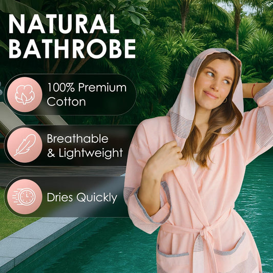 ATANI 100% Turkish Cotton Bathrobe S-XXL for Women & Men – Peshtemal Style Soft Cozy Lounge Robe, Absorbent & Lightweight