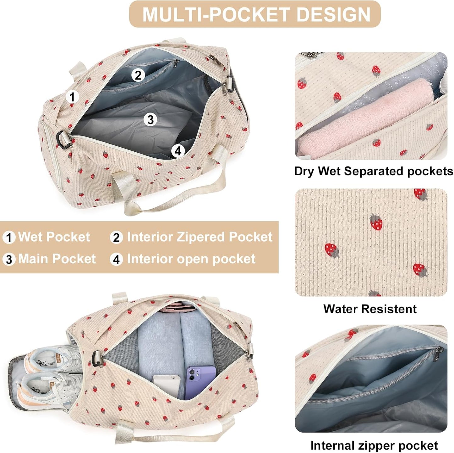 BLUBOON Duffle Bag Girls Kids Cute Gym Bag with Shoes Compartment & Wet Separation Waterproof Sports Overnight Travel Bag