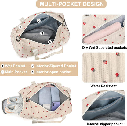 BLUBOON Duffle Bag Girls Kids Cute Gym Bag with Shoes Compartment & Wet Separation Waterproof Sports Overnight Travel Bag