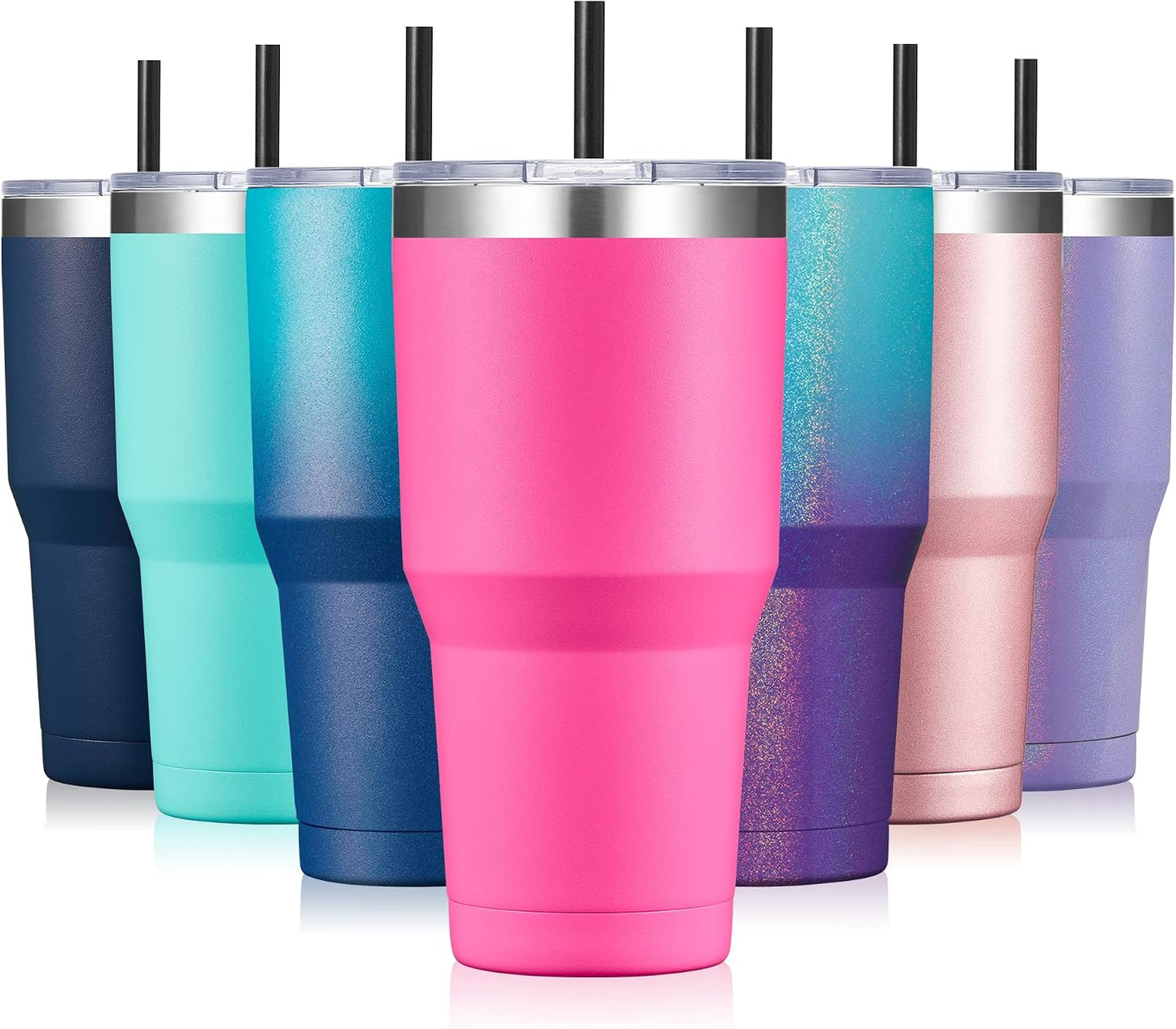30oz Stainless Steel Tumbler, Insulated Coffee Tumbler Cup with Lid and Straw, Double Walled Travel Coffee Mug for Hot & Cold Drinks (Bright Pink, 1 Pack)