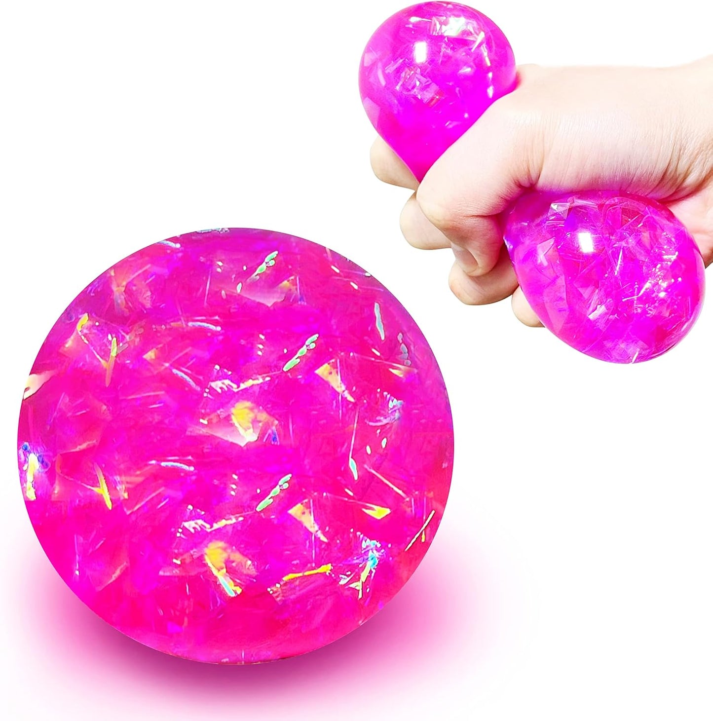 Pink Squishy Glitter Stress Balls Squeeze Fidget Toys for Kids and Adults - Colorful Stress Squish Ball, Squishy Toys for Kids Prizes,, Party Favors, Relax, Improve Focus