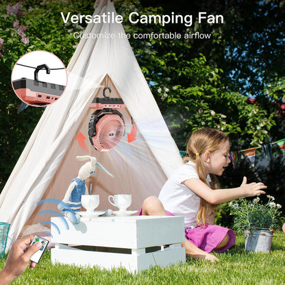 FRIZCOL 3-in-1 Camping Fan - Portable Fans Rechargeable - 24000mAh Battery Powered Fan with Light for Indoor, Outdoor, Tent, Travel, Fishing, Jobsite, Gifts for Men Dad Him - Pink