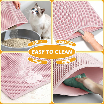 Pieviev Cat Litter Mat Double Layer Waterproof Urine Proof Trapping Mat 1 Pack (Pink, 24x15 Inch (Pack of 1))