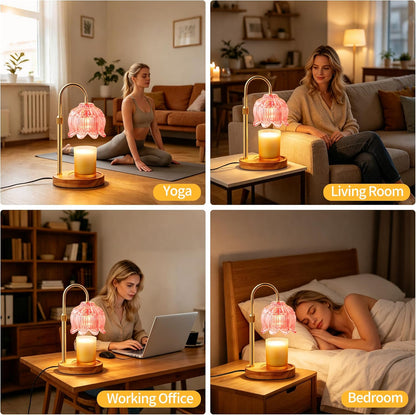 Flower Candle Warmer Lamp for Jar Candles with Timer & Dimmer, Adjustable Height Fits Large Jars up to 7.08" Tall, Flameless Wax Warmer, Cozy Bedroom Home Decor, Gift for Mom Women,Pink