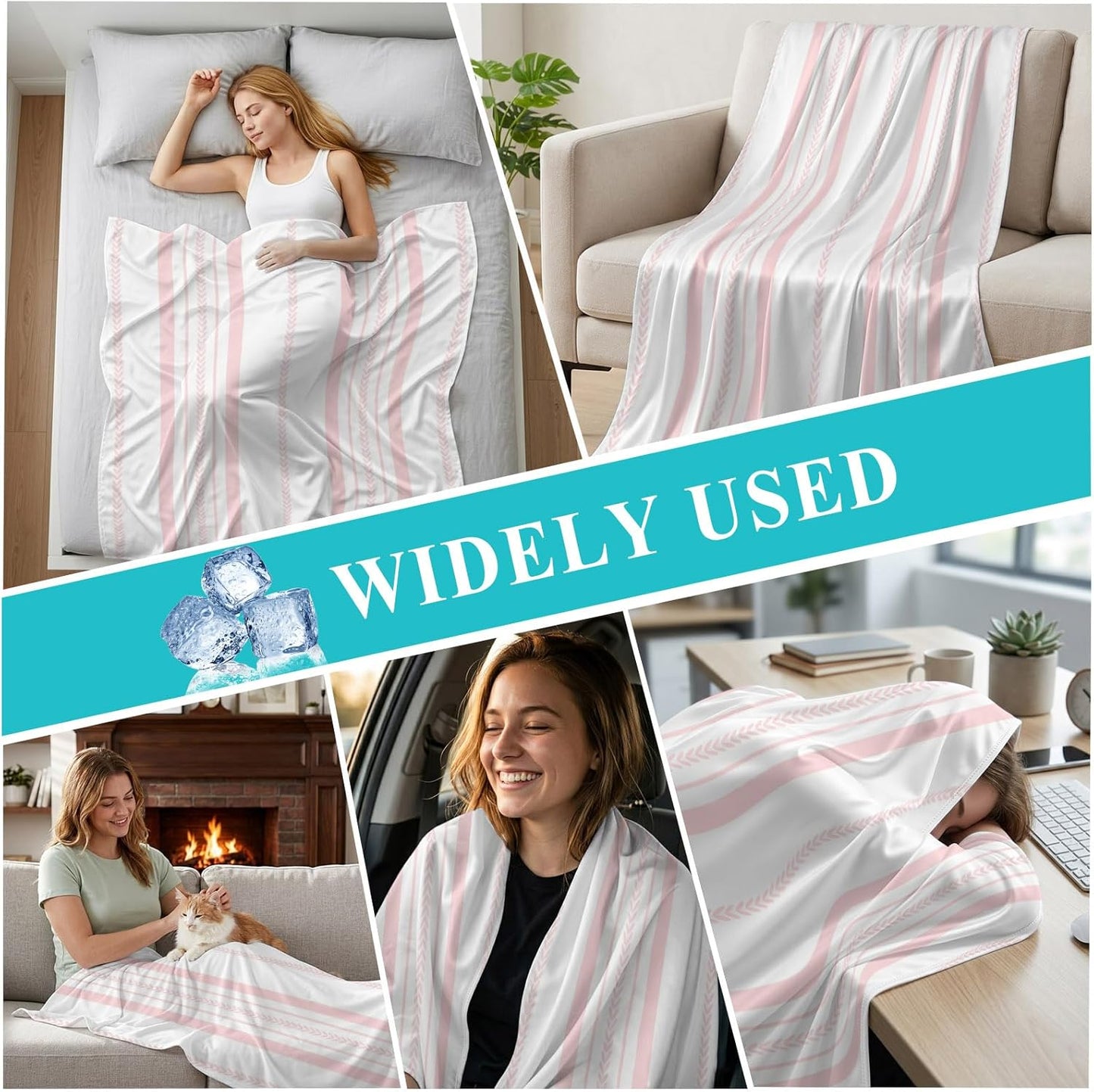 40"x60" Lap Cooling Blanket Pink Stripes Ice Silk Lightweight Breathable Soft Summer Blanket for Hot Sleepers Couch Bed Sofa Camping Minimalist Farmhouse Modern Wheat Lines