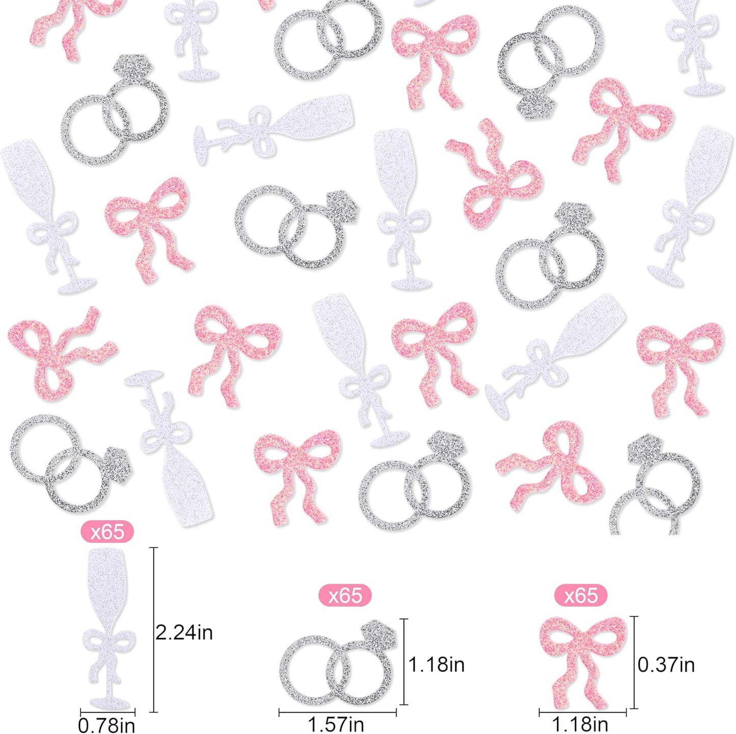 Shes Tying the Knot Bachelorette Confetti - 195PCS Bows, Rings and Champagne Flutes Bridal Shower Confetti, Pink Bow Coquette Bachelorette Decorations