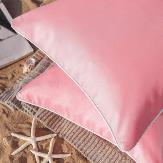 Phantoscope Pack of 2 Outdoor Waterproof Solid Throw Decorative Pillow Cover Decorative Square Outdoor Pillows Cushion Case Patio Pillows for Couch Tent, Pink 12x20 inches 30x50 cm