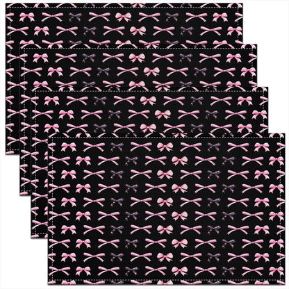 Feelyou Pink Bow Placemats Set of 4 Cute Bowknot Table Mats for Party Kitchen Dining Decoration Holiday Seasonal Grils Bow Knot Place Mat for Dinner Table Indoor Outdoor 18"x12" Non-Slip Easy to Clean